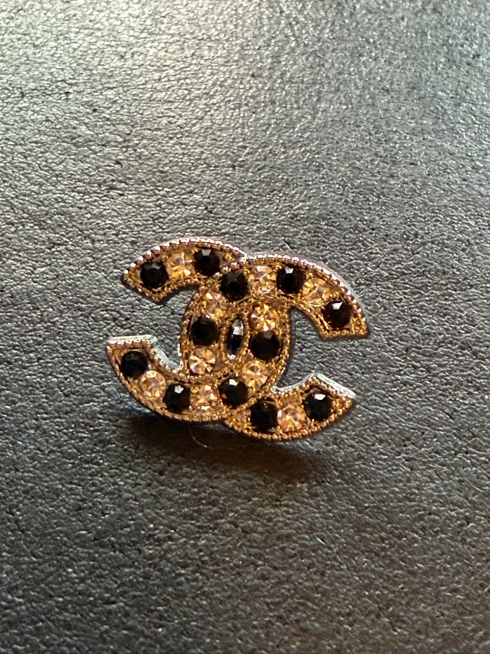 Authentic Gold and Black Crystal Chanel CC Logo button